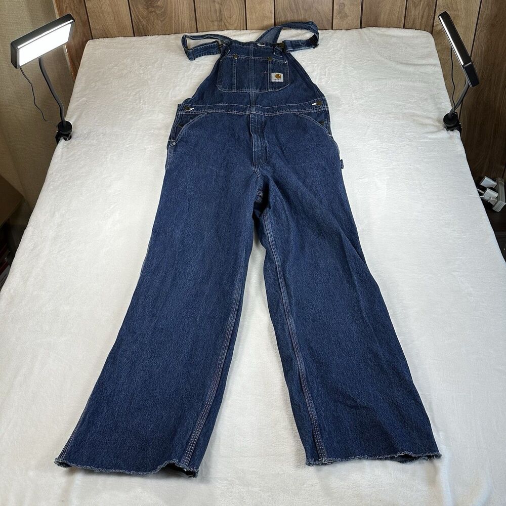 Vintage Carhartt Denim Overalls Mens 36x34 Blue Distressed Workwear USA Style
